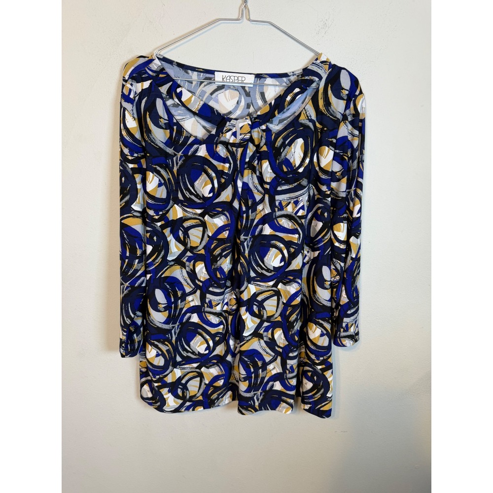 Kasper Women Tunic Top Abstract Swirl Blue Yellow 2X